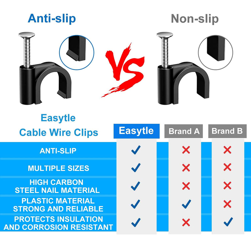 [Australia - AusPower] - 200 Pcs Cable Clips 4/6/8/10mm Nail in Cable Clips Cable Wire Clips Cable Tacks Coax Cable Clips Speaker Wire Clips Cable Nails for Cords Wall Wire Clips RG6 RG59 CAT6 RJ45 Ethernet Cable Clips Black 