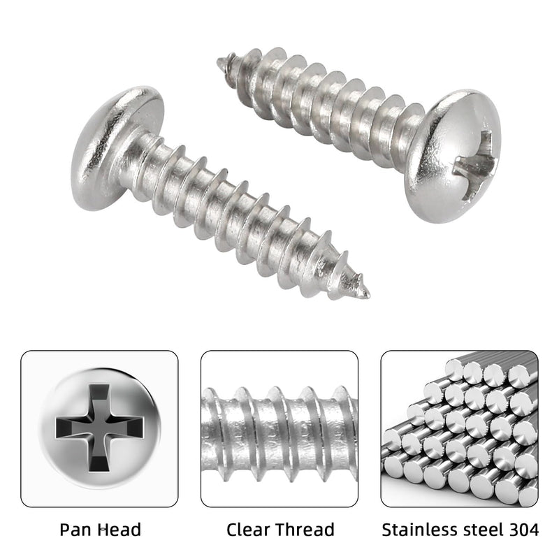 [Australia - AusPower] - #6 x 3/8" Pan Head Sheet Metal Screws, Self Tapping Screw, Phillips Drive Wood Screw, Stainless Steel 304, 150 PCS #6 x 3/8" 