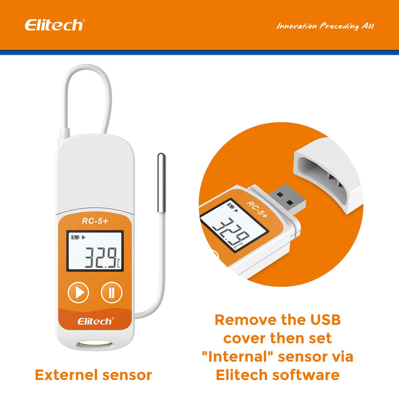 [Australia - AusPower] - Elitech RC-5+ TE Digital PDF USB Temperature Data Logger Reusable Recorder Refrigerator Thermometer 32000 Points High Accuracy (Extra External Sensor) 1 