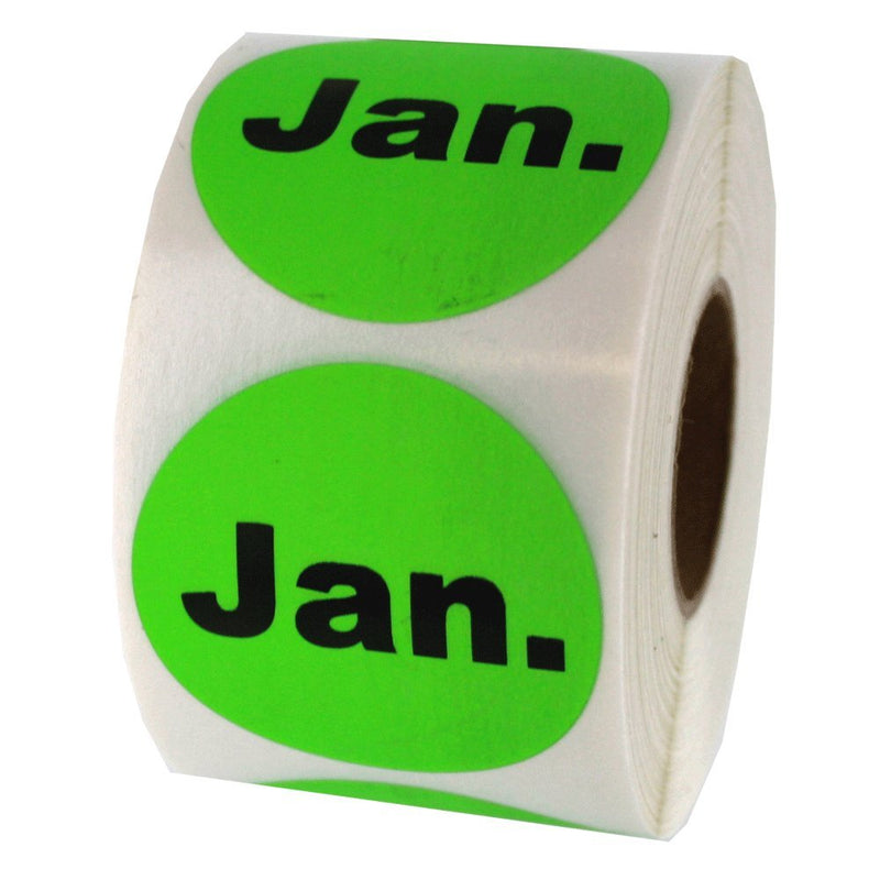 LabelValue.com | January Date Inventory Circle Stickers 1.5" Round - 500 Green Labels Per Roll
