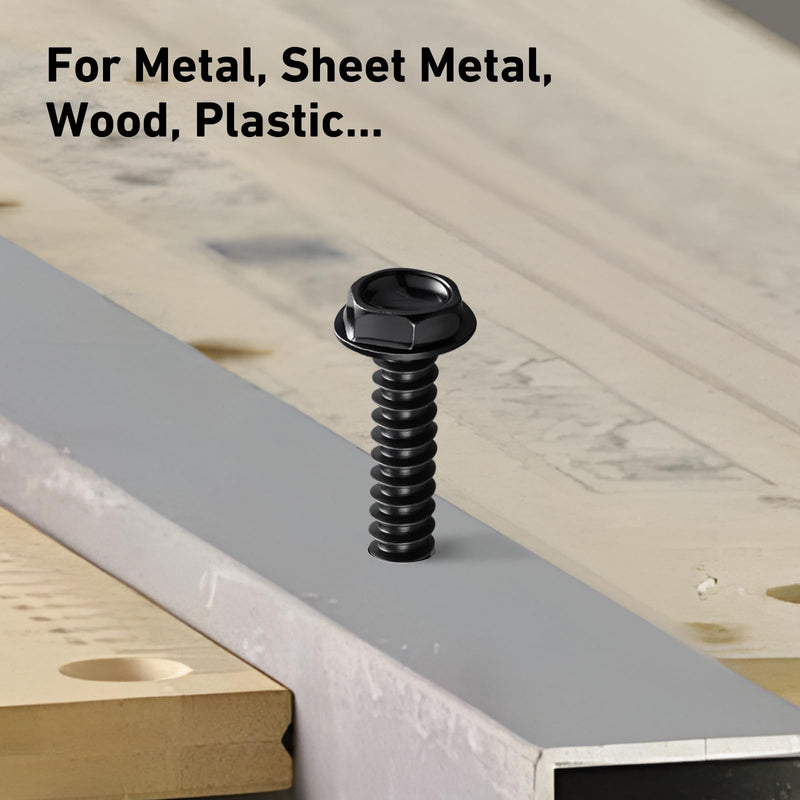 [Australia - AusPower] - #10 x 3/4 Inch Self Drilling Screws, (58pcs) 0.5 lbs Black Self Tapping Screws for Metal, 410 Stainless Steel Hex Washer Head Sheet Metal Screws #10x3/4" Black 0.5lb Per Box 
