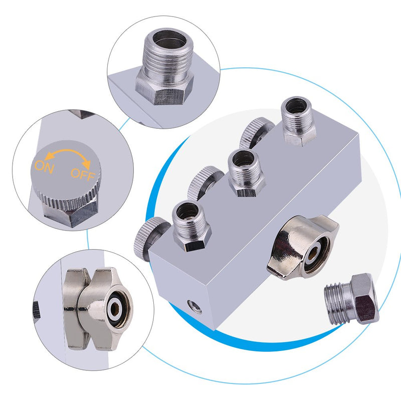 [Australia - AusPower] - Airbrush Manifold 3 Way Airbrush Hose Splitter Manifold Fitting 1/8" BSP with Adjust Knob Valve 