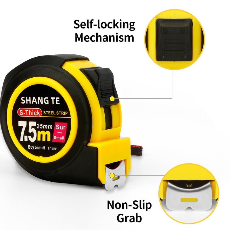6 Pack Tape Measures(25 FT) Easy to Read Digital Retractable Steel Measuring Tapes 25 FT Heavy Duty Meter Tape Measure with Fractions Home Carpenter Craftsman Lineman Measure Tools Cinta Metrica 6 pack-25ft