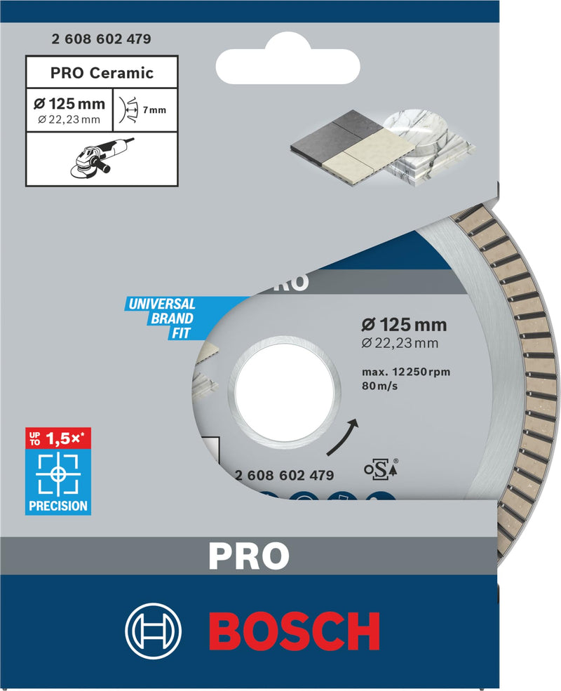 Bosch Professional Diamond Cutting Disc Best for Ceramic Extra-Clean Turbo (Ceramic, 125 x 22.23 mm, Accessories Angle Grinder) Ø 125 mm