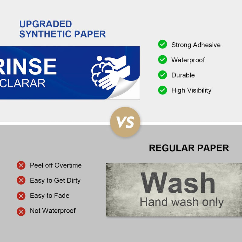Magicfour Wash Rinse Sanitize Sink Labels, 6”x2” Small Size, 5 Pack 3 Compartment Sink Signs, Waterproof Sticker for Wash Station, Commercial Kitchens, Restaurant, Food Trucks, Dishwashing 5Pcs Sink Labels 6”x2“