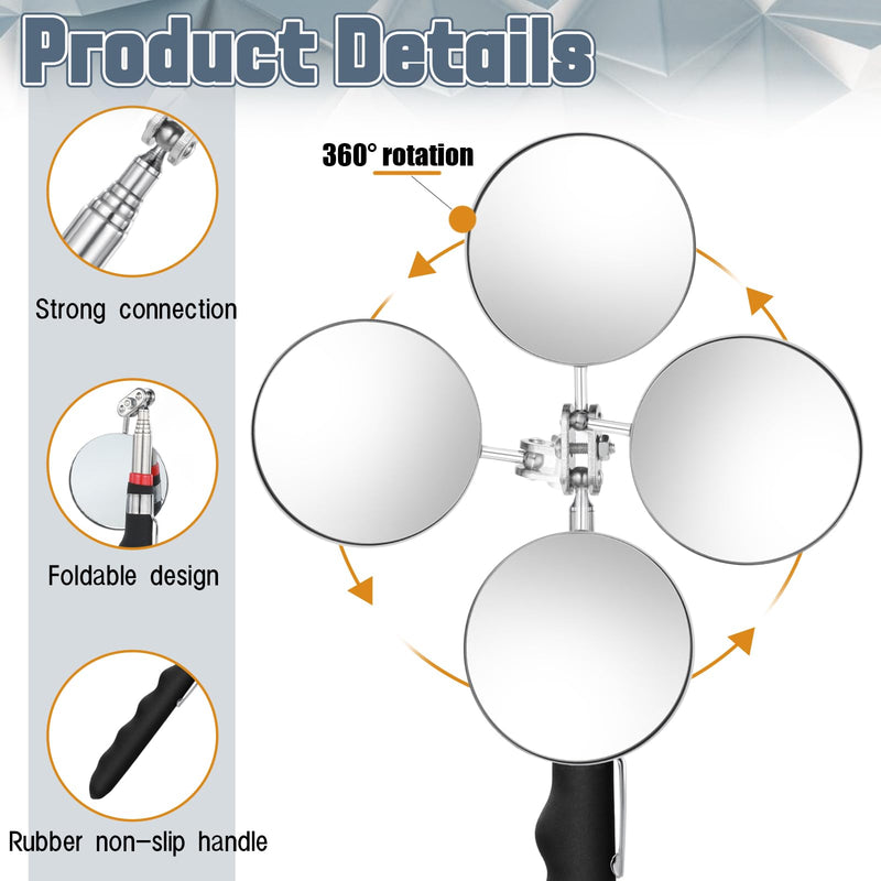 [Australia - AusPower] - 6 Pcs Telescoping Inspection Mirror 360 Rotation Round Inspection Mirrors Flexible Circular Inspection Mirror with Extended Handle for Checking Vehicle Condition 