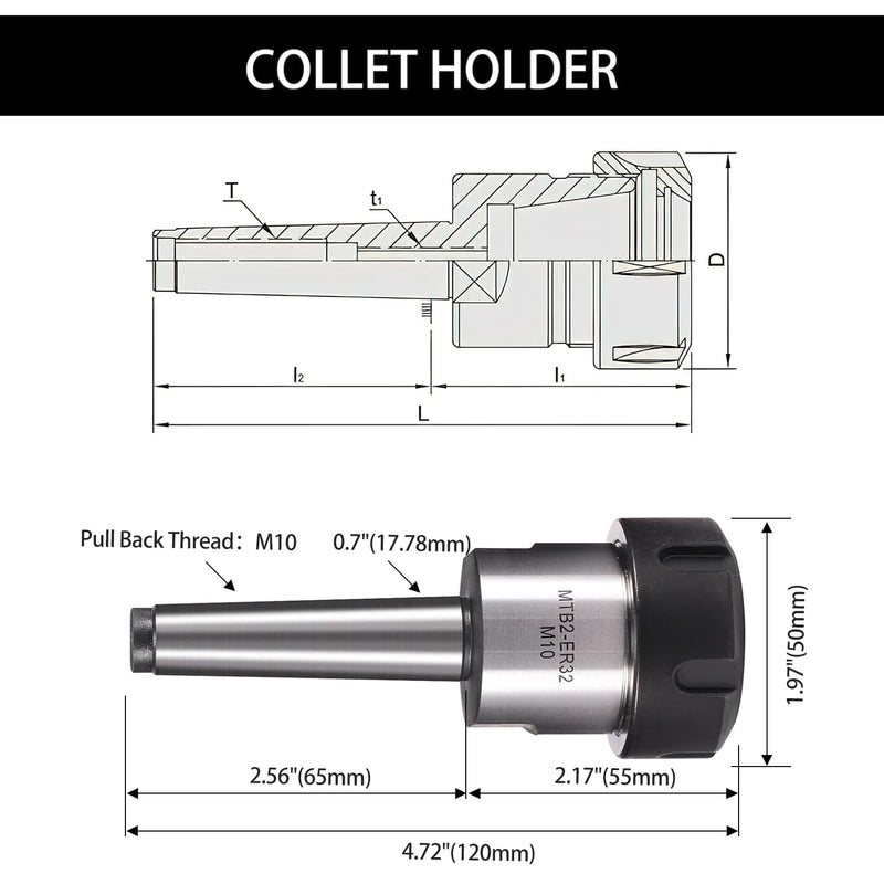 [Australia - AusPower] - HOZLY MT2 ER32UM M10 Morse Taper Collet Chuck - MT2 Spring Collet Chuck 