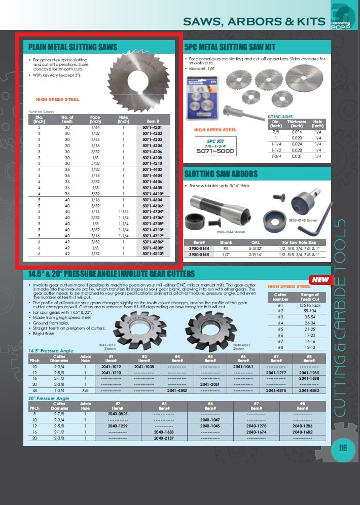 HHIP 5071-4408 High Speed Steel Plain Slitting Saw, 4" Diameter, 1/8" Face, 1" Hole, 4" Diameter 4" Dia x 1/8" Face x 1" Arbor