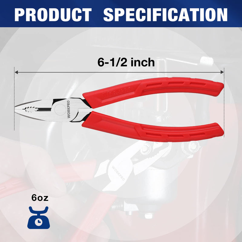[Australia - AusPower] - WORKPRO 6.5" Linesman S Screw Extractor Pliers(Combination Pliers) with Unique Non-slip Jaws, Stripped Screw Remover Tool, Lineman Pliers for Quickly Removal of Damaged or Rusted Fasteners 