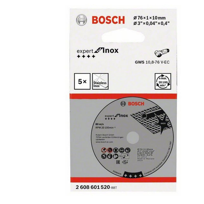 Bosch Professional Expert for Inox Cutting Disc (for Stainless Steel, 76 x 10 x 1 mm, Accessories Angle Grinder), Grey, Pack of 2, Pack of 5 Einzelpack (Packung mit 2)