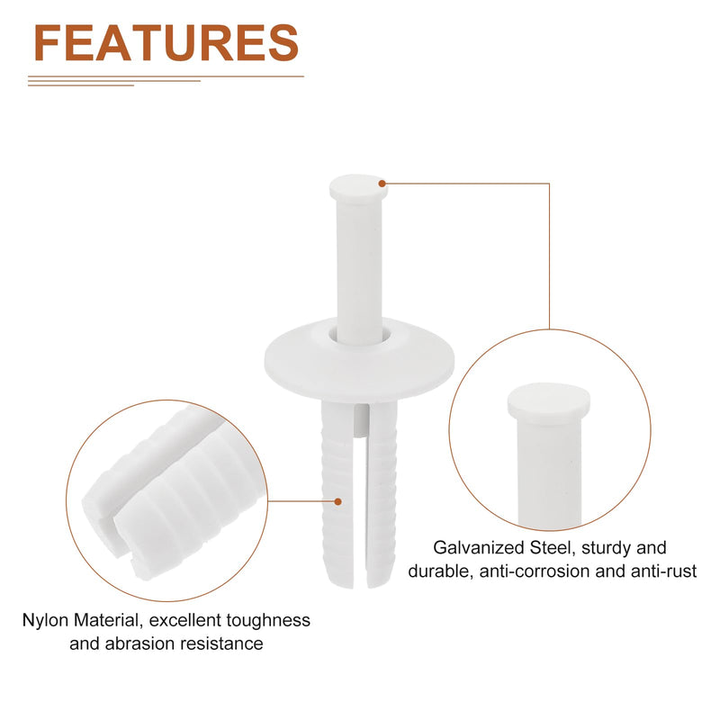 [Australia - AusPower] - 1/4" x 3/4" (D x L) Nylon Nail Drive Anchors - 100Pack - Good for Mechanical Equipment - Mushroom Nail Drive Anchors - White 1/4" x 3/4" 100 