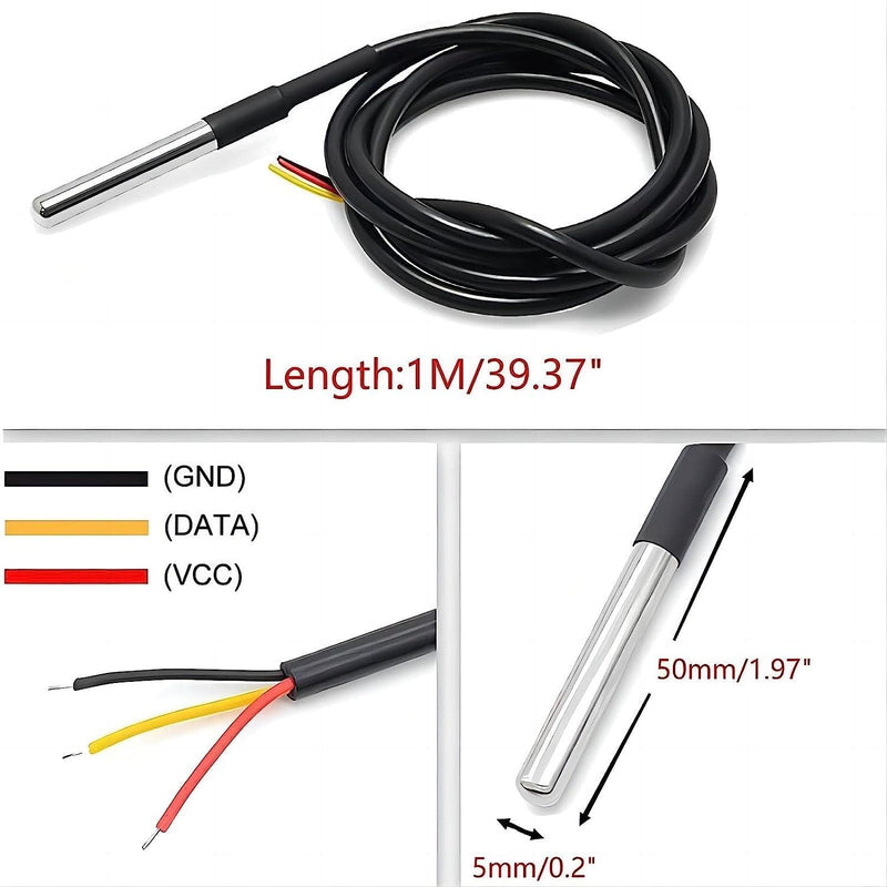 [Australia - AusPower] - DS18B20 Temperature Sensor High-Accuracy Waterproof for Arduino Raspberry Pi DIY and Other Experiments 