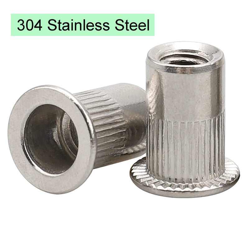 [Australia - AusPower] - Rivet Nut, HanTof 50 Pieces Metric M6 Stainless Steel Flat Head Rivnut Threaded Insert Nut, Knurled Body (M6-1.0), for Automotive Furniture Decoration Electrical and Industrial Products Stainless -Metric M6 