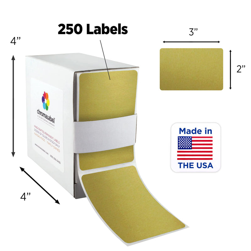 ChromaLabel 2 x 3 inch Permanent Color Code Rectangle Labels, 100 Stickers per Dispenser Box, Gold 2" x 3" Metallic Gold