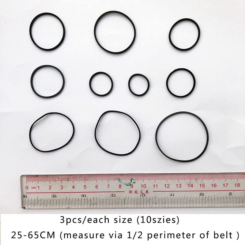 [Australia - AusPower] - Mixed Square Cassette Tape Belt Machine Recorder Rubber Belt 25/30/35/38/40/45/50/55/60/65MM （1/2 Perimeter） CD DVD Assorted Common Belt Repair Rebuild for Repair Maintenance - Black (Packs of 30) 
