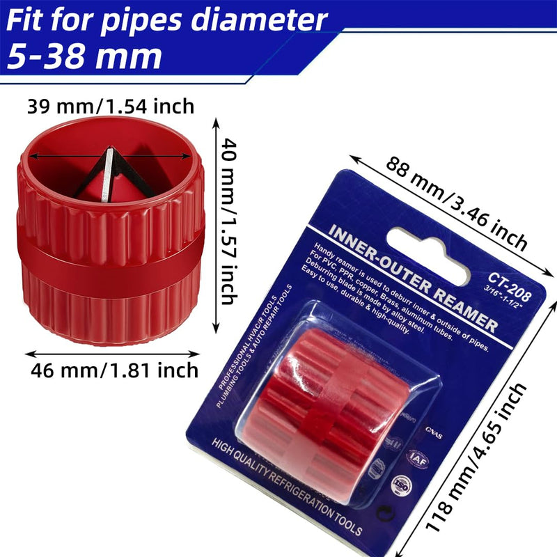 [Australia - AusPower] - Deburring Plastic Copper Tube, Universal 2-in-1 Pipe Deburring Tool for Chamfering and Grinding Indoor and Outdoor Use, 5-38 mm, Plastic Body, Copper Pipes, Red 