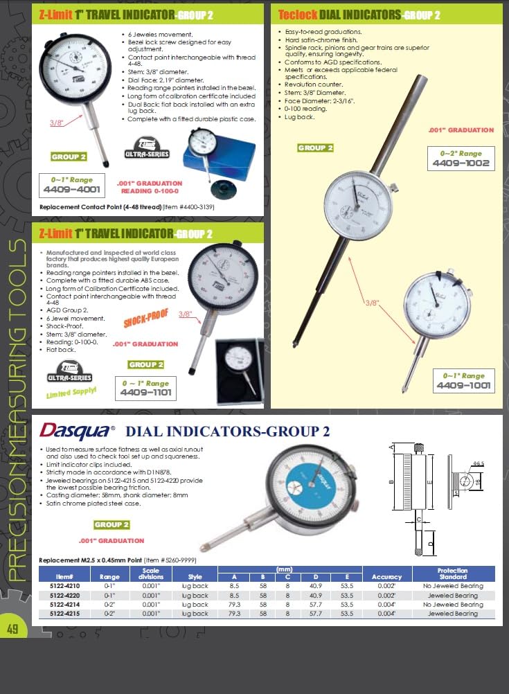 [Australia - AusPower] - HHIP 4400-1095 Pro Series AGD Group 2 Dial Indicator, .0005" Graduation, 0-100 Reading, 0-0.50" Range 0-0.50" Range, .0005" Graduation 