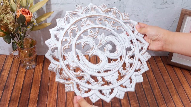 RattanView Wooden Om Wall Decor Hanging Art Golden Om Round Decoration Gold