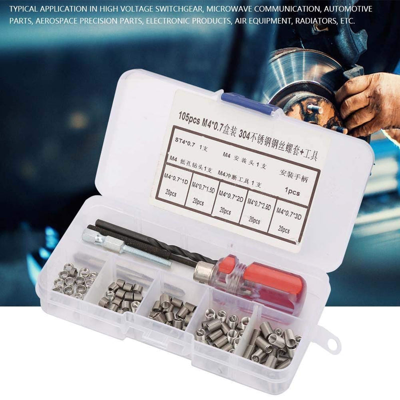 [Australia - AusPower] - 105pcs Threaded Inserts Repair Kit Stainless Steel Helicoil Type Wire Insert Installation Set (M4 x 0.7) M4 x 0.7 
