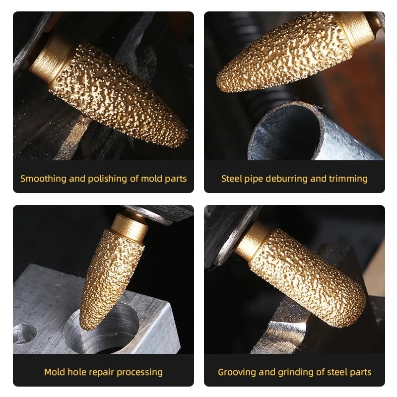 Diamond Grinding Head 15mm Cylinder Type 6mm Round Handle Coarse Grit Polishing Burr for Wood Stone Carving Metal Grinding Stainless Steel Deburring Ceramic Trimming (1 Piece)