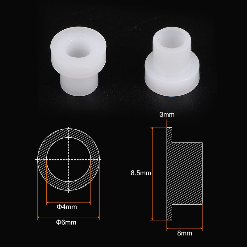 [Australia - AusPower] - 12pcs Flanged Sleeve Bearings 4mm Bore 6mm OD 8mm Length Nylon Bushings for Shaft, White 4mm x 6mm x 8mm 