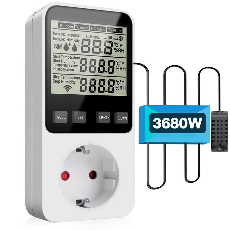 [Australia - AusPower] - Diymore Humidity Controller/Temperature Controller Socket 230 V with Sensor, 3680 W Digital Hygrostat Humidity Regulator with Alarm for Humidifier Dehumidifier Mushroom Terrarium Temperature and humidity controller 