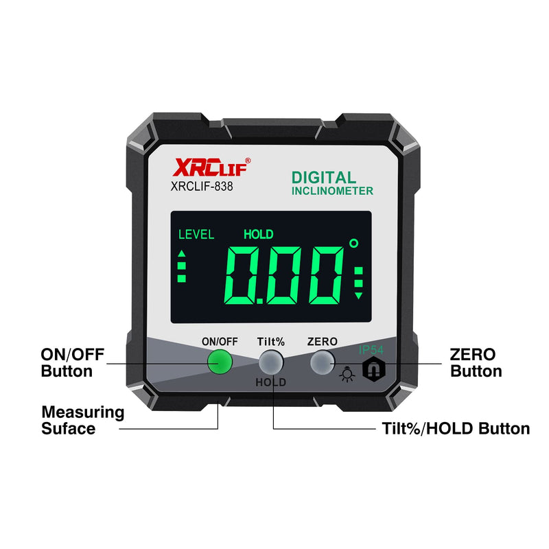 [Australia - AusPower] - XRCLIF Digital Protractor with LCD, Mini Inclinometer with Magnet, Digital Angle Measuring Tool, Inclinometer/Digital Levelling Ruler Home Black 