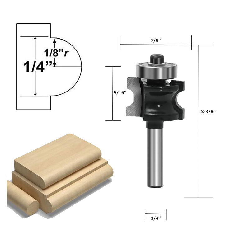LEATBUY Router Bits Set 1/4 Inch Shank Bullnose Router Bit Sets 5PCS Radius Half Round Rail and Stile Wood Milling Cutter Drilling Woodworking Carbide Tool for Door Table Cabinet Shelve(F-A3) F-A3