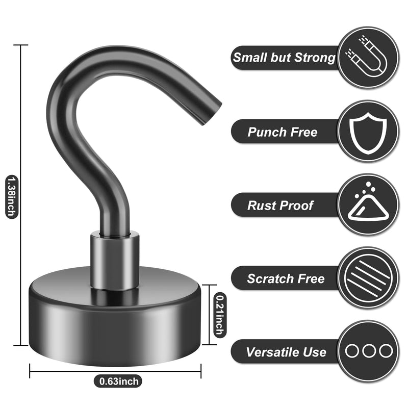 [Australia - AusPower] - VNDUEEY 10 Pack Black Magnetic Hooks, 22Lbs Strong Magnet Hooks for Hanging, Magnetic Hook Heavy Duty, Fridge Magnets Neodymium with Hooks for Cruise, Kitchen, Workplace, Office and Garage 10 Pack - 22LBS 