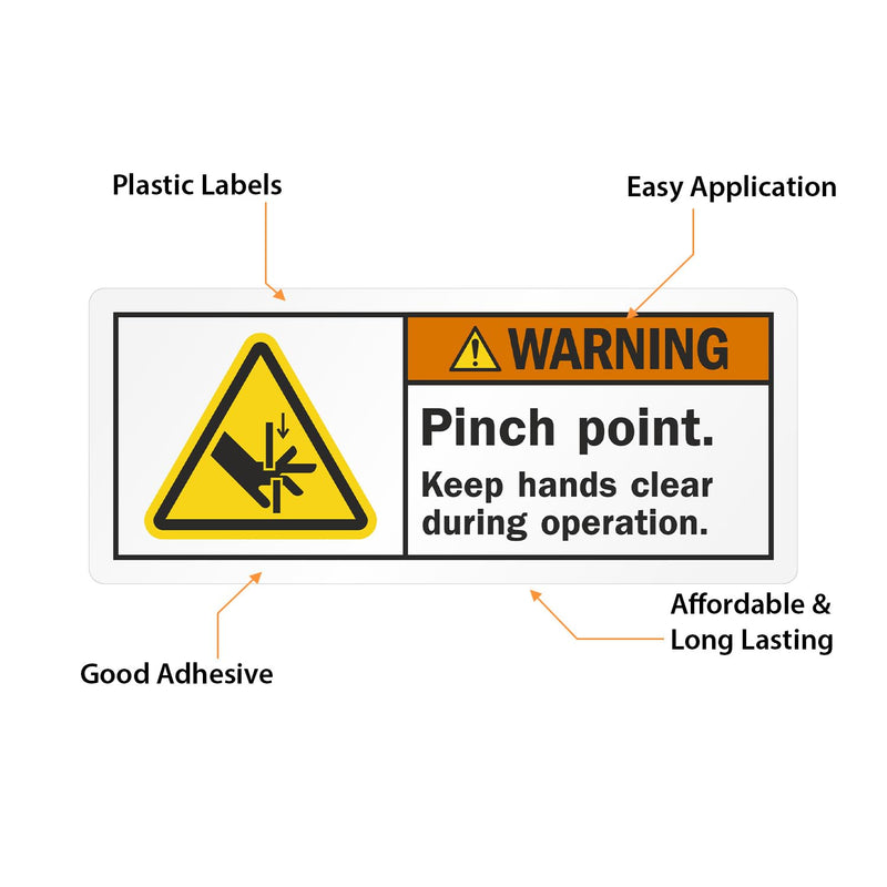 SmartSign (250/Roll) Pinch Point Keep Hands Clear During Operation Labels in a Handy Dispenser Box - 1.25" x 3", Plastic Labels (Aggressive Adhesive) with Polyolefin Film, ISO Warning Labels