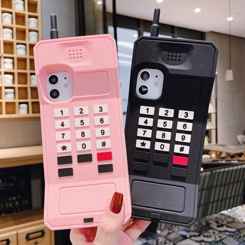[Australia - AusPower] - UnnFiko 3D Silicone Case Compatible with iPhone 14 Pro Max, Retro Classic Creative Soft Rubber Bumper Cover Cool Fun Thick Protective Stand Case (Retro Cellphone Pink, iPhone 14 Pro Max) Retro Cellphone Pink 