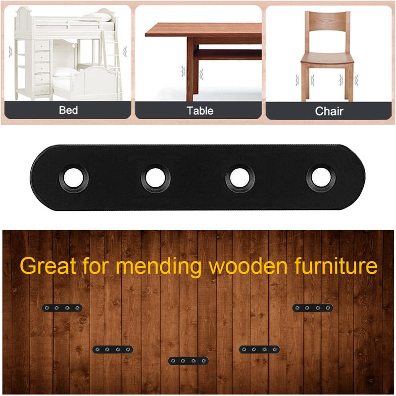 [Australia - AusPower] - 8 Pack Black Straight Brace Brackets 4 Inch Stainless Steel Flat Mending Plates, Heavy Duty Repair Fixing Joining Brackets for Wood with Screws Black 4" x 0.8" 8 