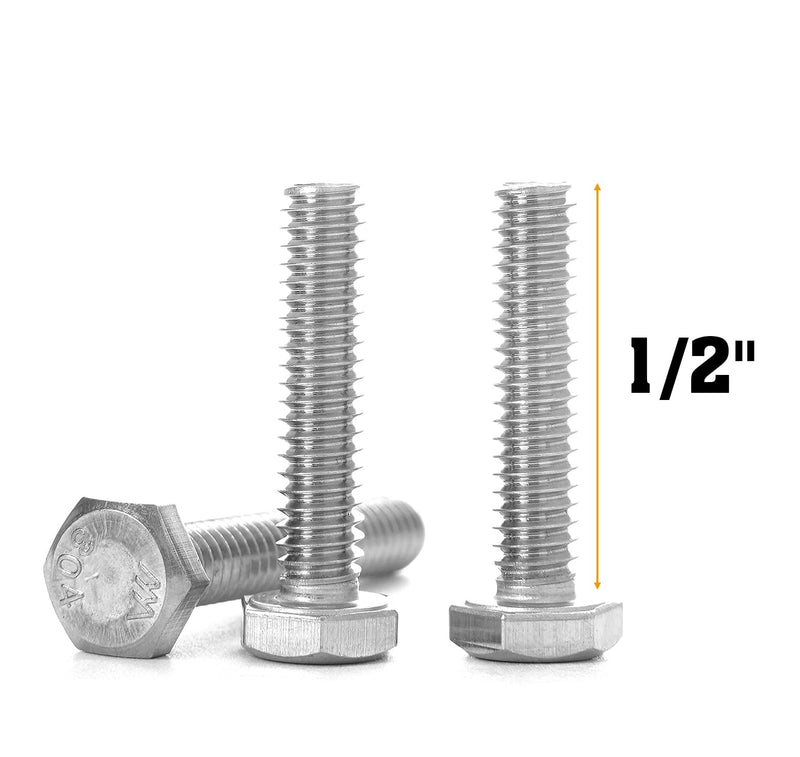 [Australia - AusPower] - 1/4-20 Hex Bolts Screws Kit External Hex Head Stainless Steel 304 Fully Threaded Hex Bolt 1/4-20 x 1/2" Length 50-Piece 1/2" 
