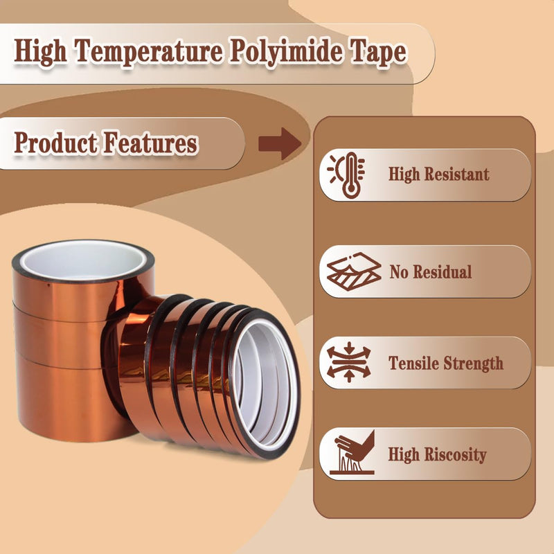 High Temperature Heat Resistant Polyimide Tape,No Residue for Masking,3D Printing,Sublimation Transfer Press,Thermal,Electronic Insulating,Soldering,Circuit Boards,Powder Coating(3/4''×33M×1Roll) 3/4''×33M×1Roll