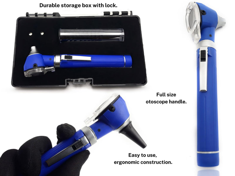 [Australia - AusPower] - Brilliance Otoscope - Professional Ear Scope with LED Light and Speculum for Ear Examination and Diagnosis - Ideal for Professional and Home Use - Blue 