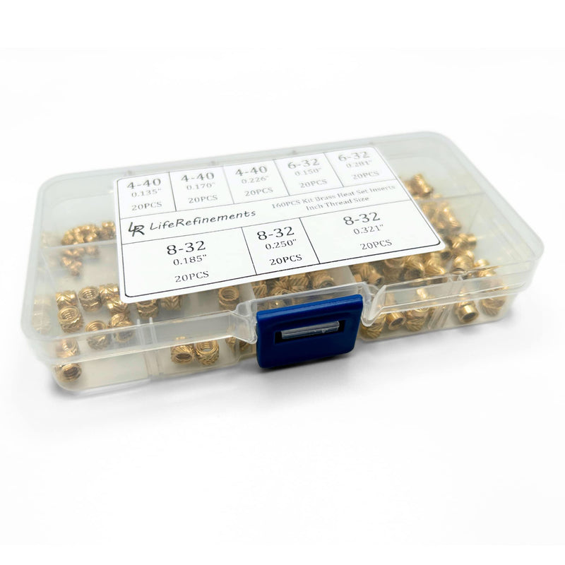 [Australia - AusPower] - 4-40 6-32 8-32 (160pcs) Standard Threaded Inserts for Plastic Heat Set English Insert Knurled Nut Insert Threaded Brass Insert Assortment Kit for 3D Printing Injection Molding Thread Nuts 