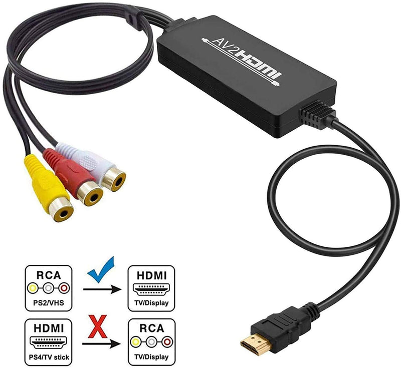 [Australia - AusPower] - RCA to HDMI Converter, 1080P RCA Composite AV to HDMI Video Converter Cable Compatible with Wii NES N64 PS2 Xbox 360 Sega Genesis VHS VCR DVD Players to Modern TV 