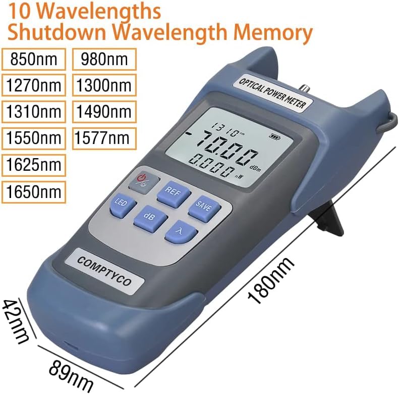 Optical Power Meter OPM -70 ~ +10 dBm & 50MW Visual Fault Detector | FTTH Fiber Optic Cable Tester Kit, FC Male to LC Female Adapter Included