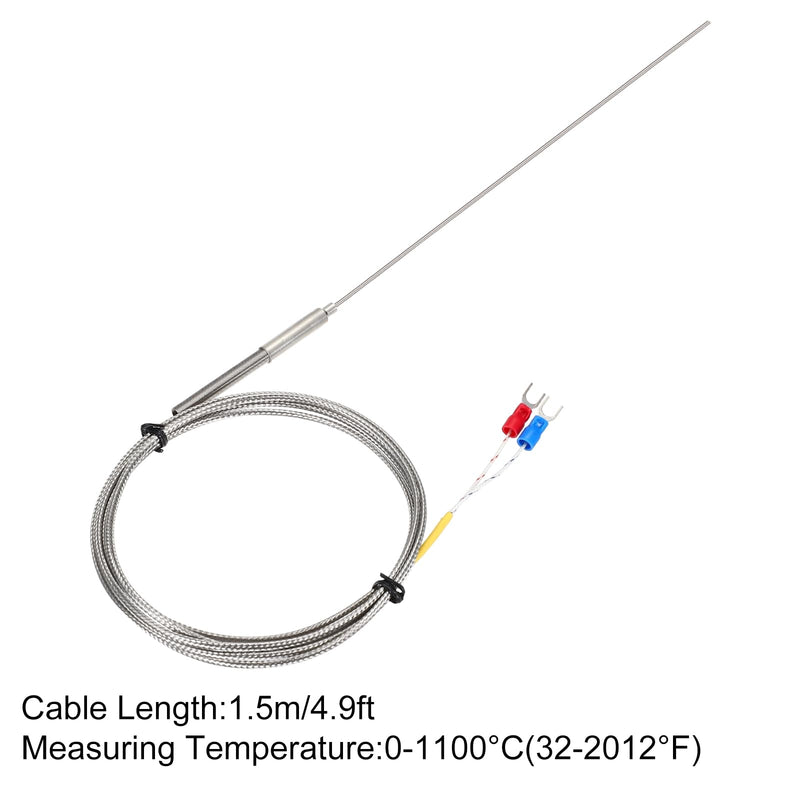 [Australia - AusPower] - MECCANIXITY K Type Thermocouple Temperature Sensor Probe 1.5x200mm 4.9ft Wire 0 to 1100°C(32 to 2012°F) Stainless Steel 