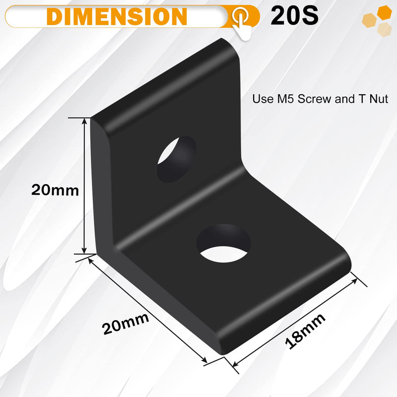 [Australia - AusPower] - KOOTANS 10Set 2020Series 2 Hole 90 Degree Inside Corner Bracket Kit, Black L Corner Bracket for 2020 Aluminum Extrusion Profile 6mm Slot with 20pcs M5 T Nuts, 20pcs M5 Hex Screw, 1pcs Wrench 10pcs 2020 with screws & nuts Black 