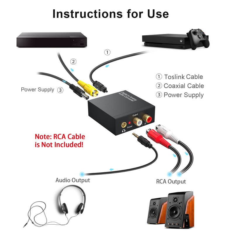[Australia - AusPower] - DAC 192KHz Digital to Analog Audio Converter, Optical to RCA Adapter with Optical Coaxial Cable, Toslink Optical to 3.5mm Adapter for PS4 HD DVD Home Cinema Systems 