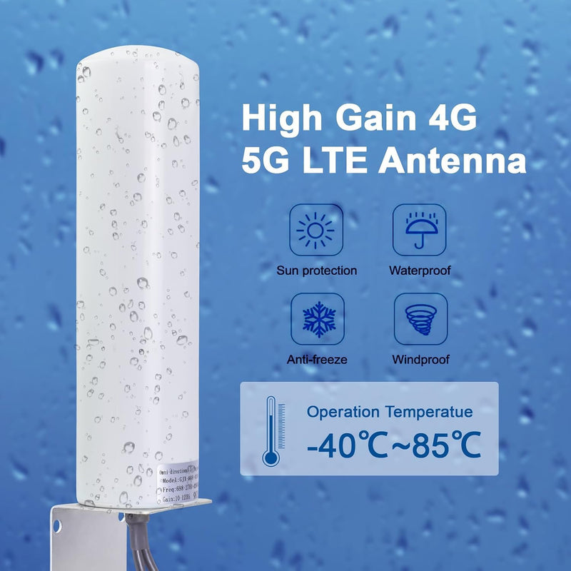 10dBi 4G 5G LTE Outdoor Antenna 698-2700 & 3300-3800MHz Omni Antenna with 2X SMA Male RG58 Cable 5m & 2X TS9 RG316 Pigtail Cable for LTE Router, 5G Router, Modem and Hotspot