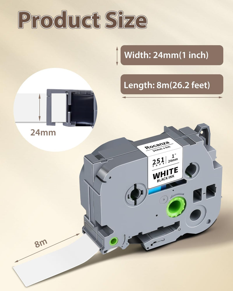 [Australia - AusPower] - 24mm 0.94 Laminated TZ Tape Clear/White/Red/Blue/Yellow/Green Compatible with Brother P Touch Label Tape 1" TZe-251 151 451 551 651 751 for PTouch D600 E500 P700 P710BT D410 D460BT D610BT, 6-Pack Black on Clear/White/Red/Blue/Yellow/Green 