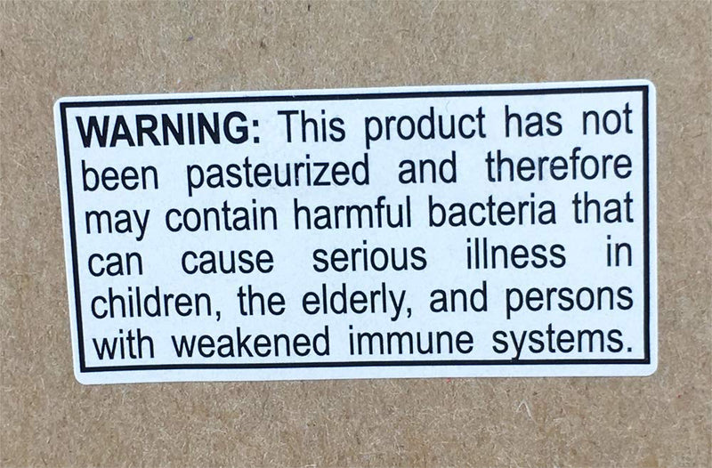 Not Pasteurized Warning Labels .75 x 1.5 Inch 500 Adhesive Stickers 0.75 x 1.5" Rectangle