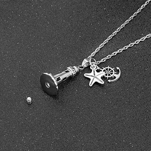 Gredstar Lighthouse Urn Necklace for Ashes, Ocean Memorial Pendant Lighthouse + Anchor + Starfish