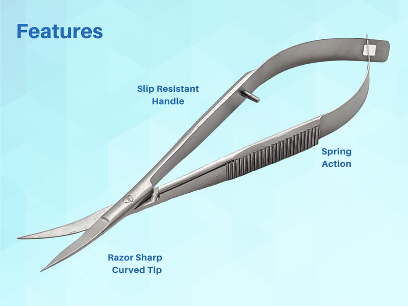 [Australia - AusPower] - Micro Scissors 4.5" Castroviejo Stitch Cutting Embroidery Spring Action Extra Sharp Squeeze Scissors for ENT Eye Skin Dental Veterinary Surgeon by Artman Instruments (Curved) Curved 