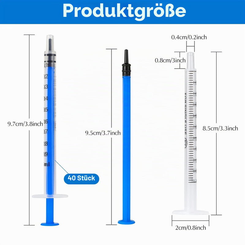 Pack of 40 Syringes, 1 ml Cap, Plastic Syringe, Blue | Sterile without needle colostrum syringe, colostrum syringe, sterile individual packaging for liquid measurement of pets