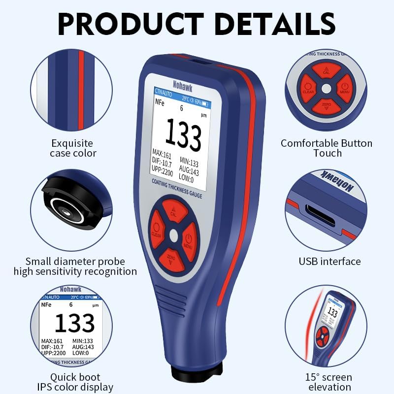 [Australia - AusPower] - Coating Thickness Gauge Digital Paint Meter Best for Car Depth Thickness Measurement Tester 