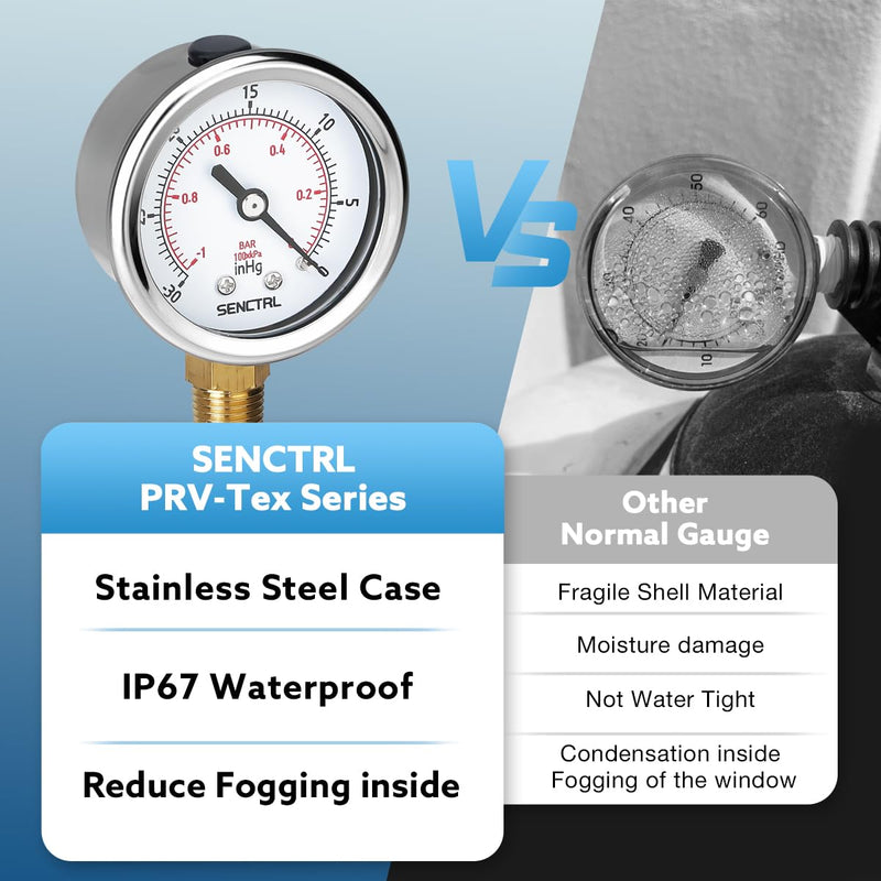 [Australia - AusPower] - 30inHg Vacuum Pressure Gauge, 2" Dial, 1/4 NPT Lower Mount, Waterproof, Stainless Steel Case, for Tube Tester, HVAC, Pneumatic Air Compressor, Hand Pump, Valve Test -30inHg-0 