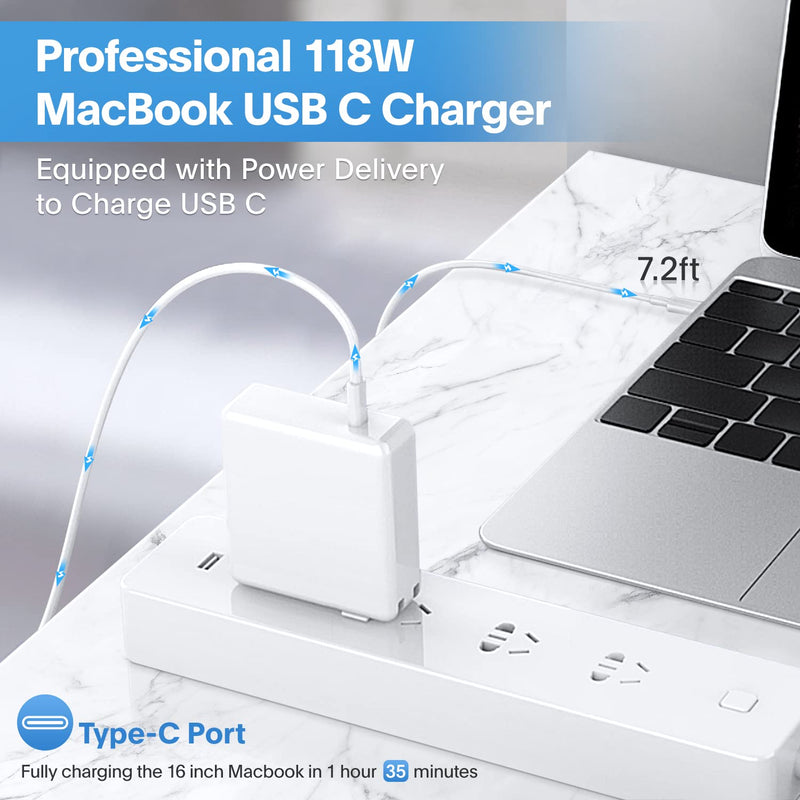 [Australia - AusPower] - Mac Book Pro Charger - 118W USB C Charger Fast Charger for USB C Port MacBook pro/Air, ipad Pro, Samsung Galaxy and All USB C Device, Include Charge Cable（7.2ft/2.2m） 